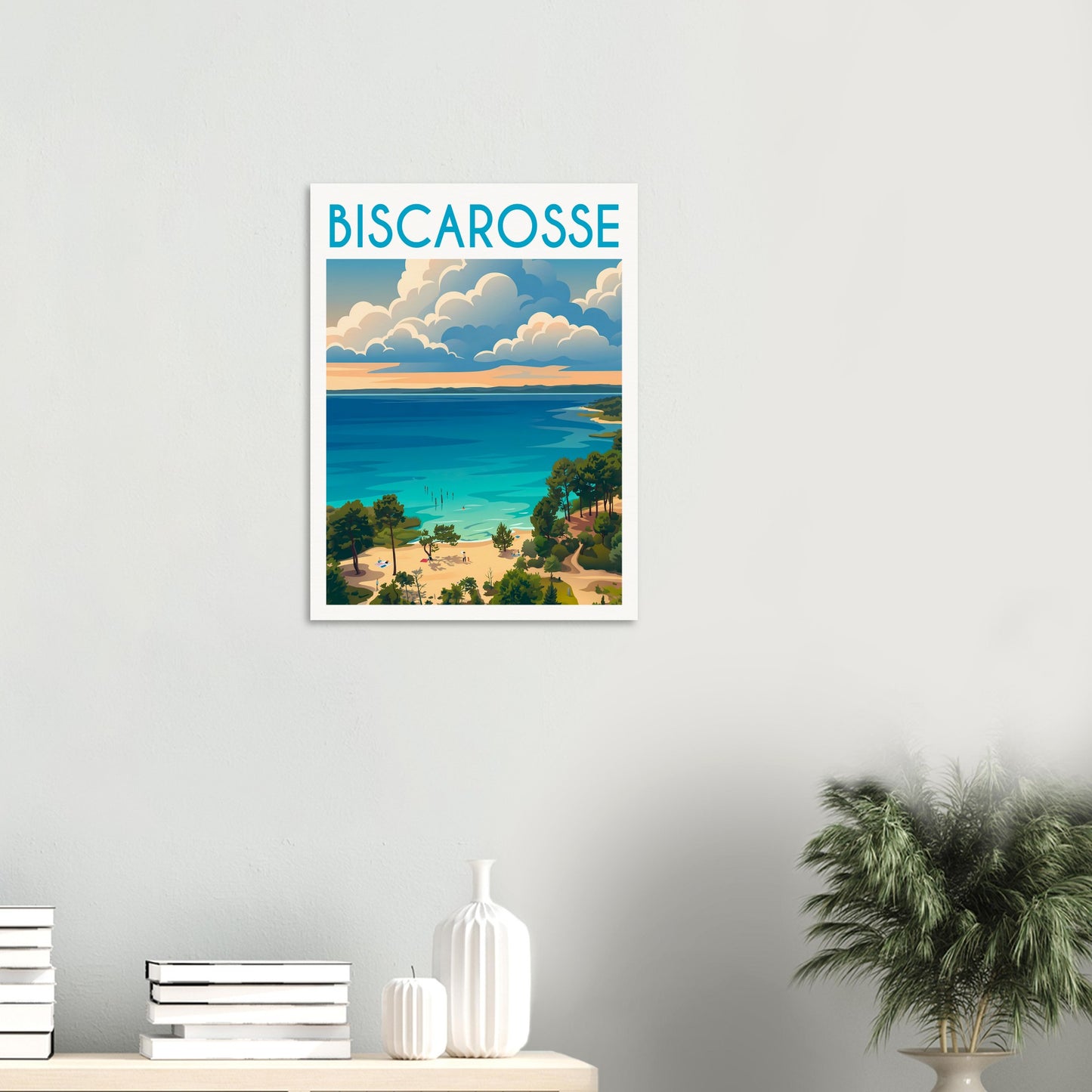 Affiche illustrée Biscarrosse, poster rétro, impression beaux-arts 250g