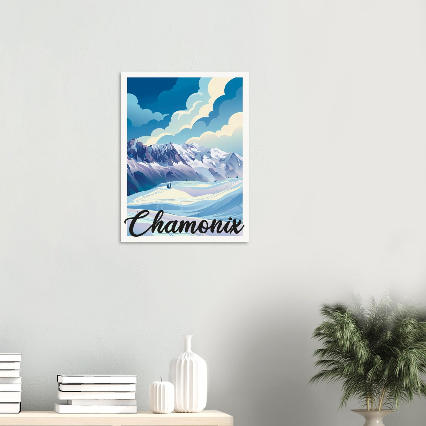Affiche illustrée Chamonix, poster rétro, impression beaux-arts 250g