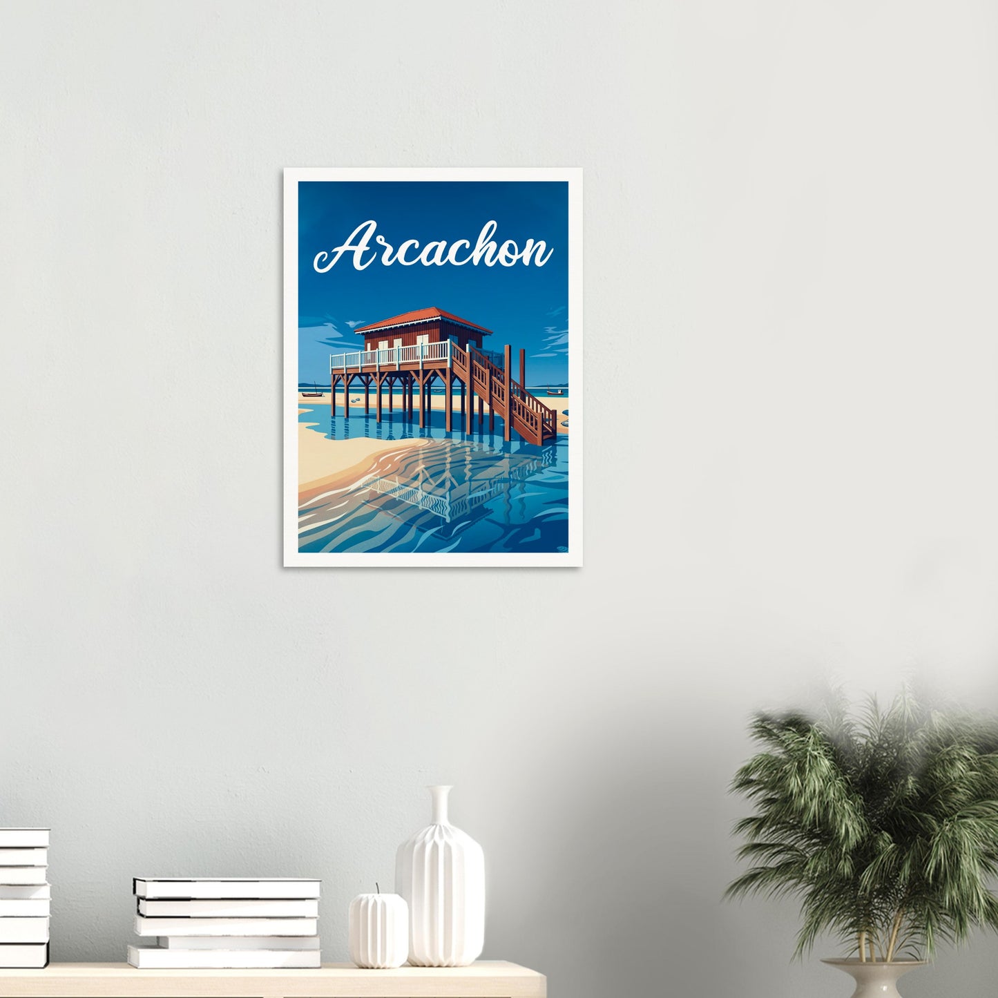 Affiche illustrée Arcachon, poster rétro, impression beaux-arts 250g