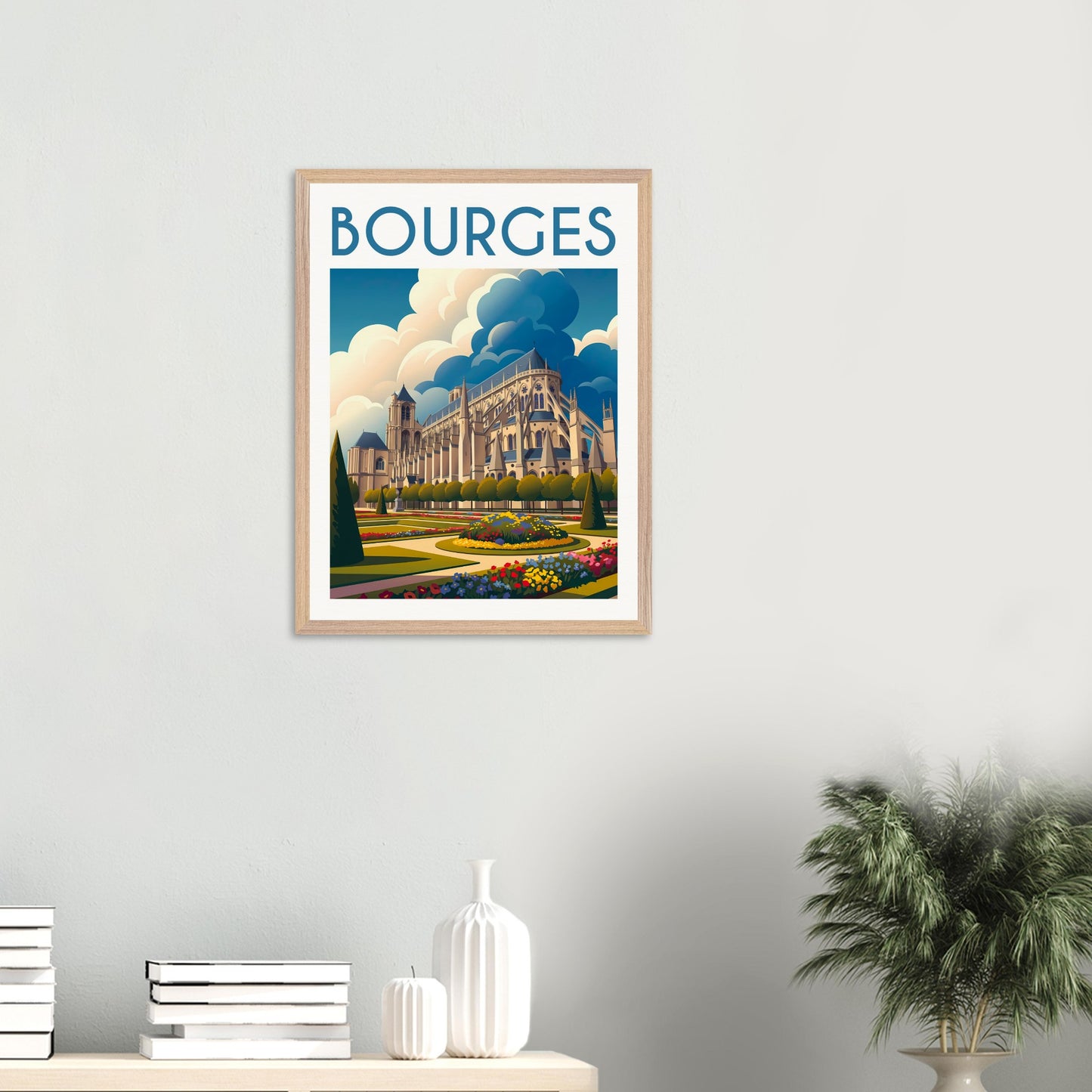 Tableau Bourges cadre bois naturel — ambiance décoration salon