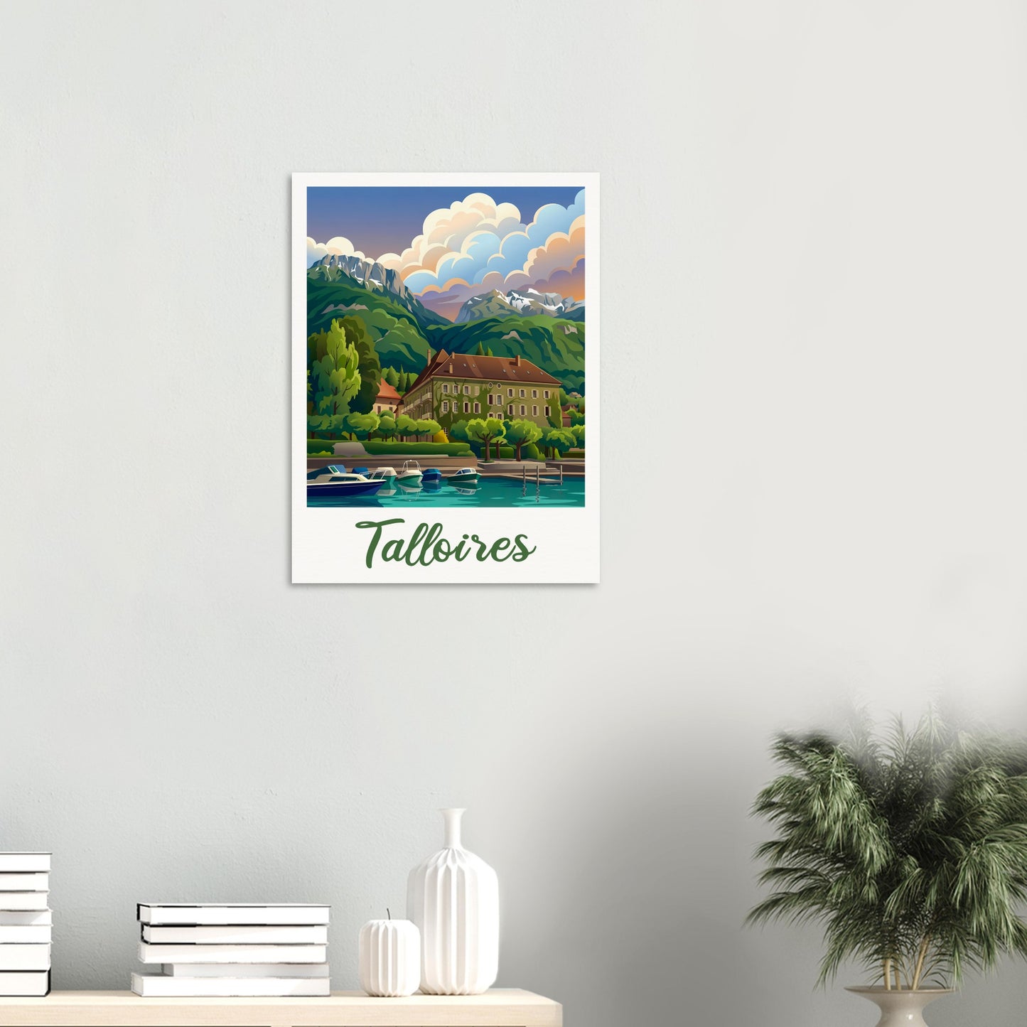 Affiche illustrée Talloires — poster rétro, impression beaux-arts 250g
