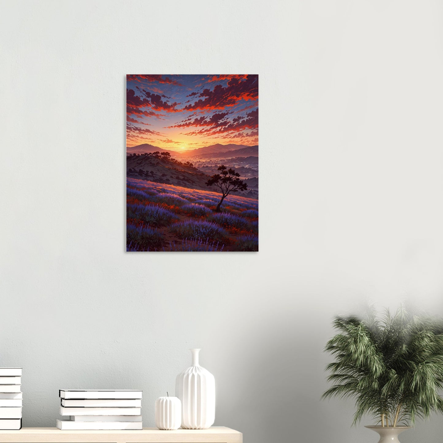 Affiche illustrée Champ de lavande — poster rétro, impression beaux-arts 250g