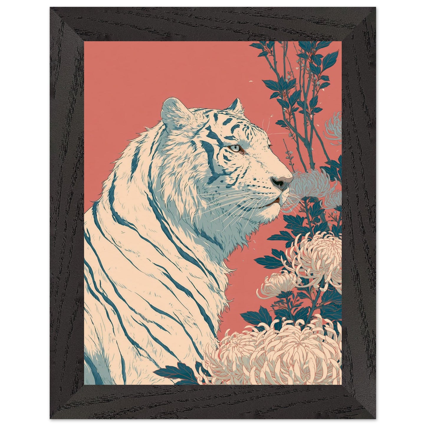 Affiche Tigre Blanc encadrée 15x20 cm, cadre noir