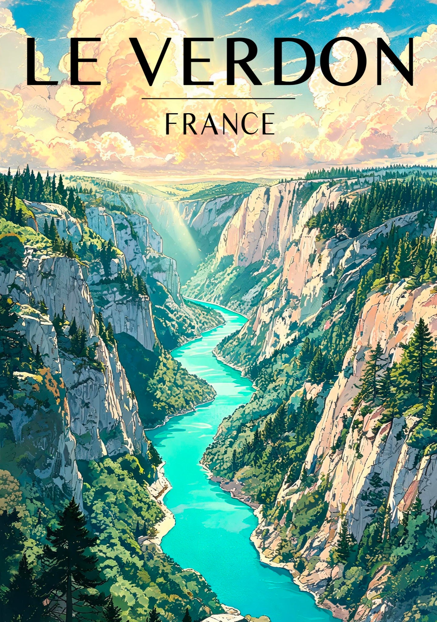 Affiche Gorges du Verdon, illustration rétro grand format