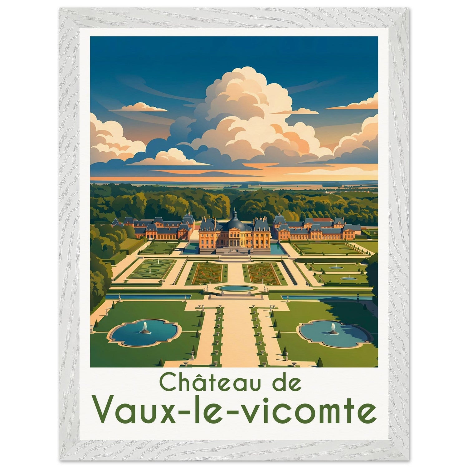 Affiche Vaux-le-Vicomte - Encadrée, cadre blanc 30x40 cm