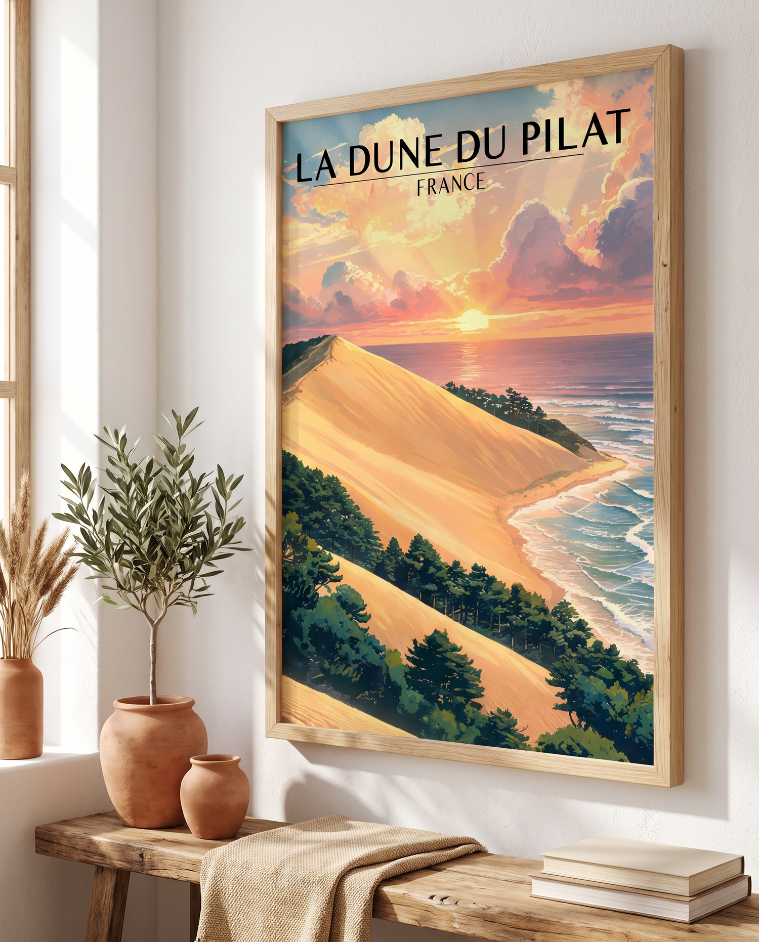 Affiche Dune du Pilat encadrée en situation dans un intérieur