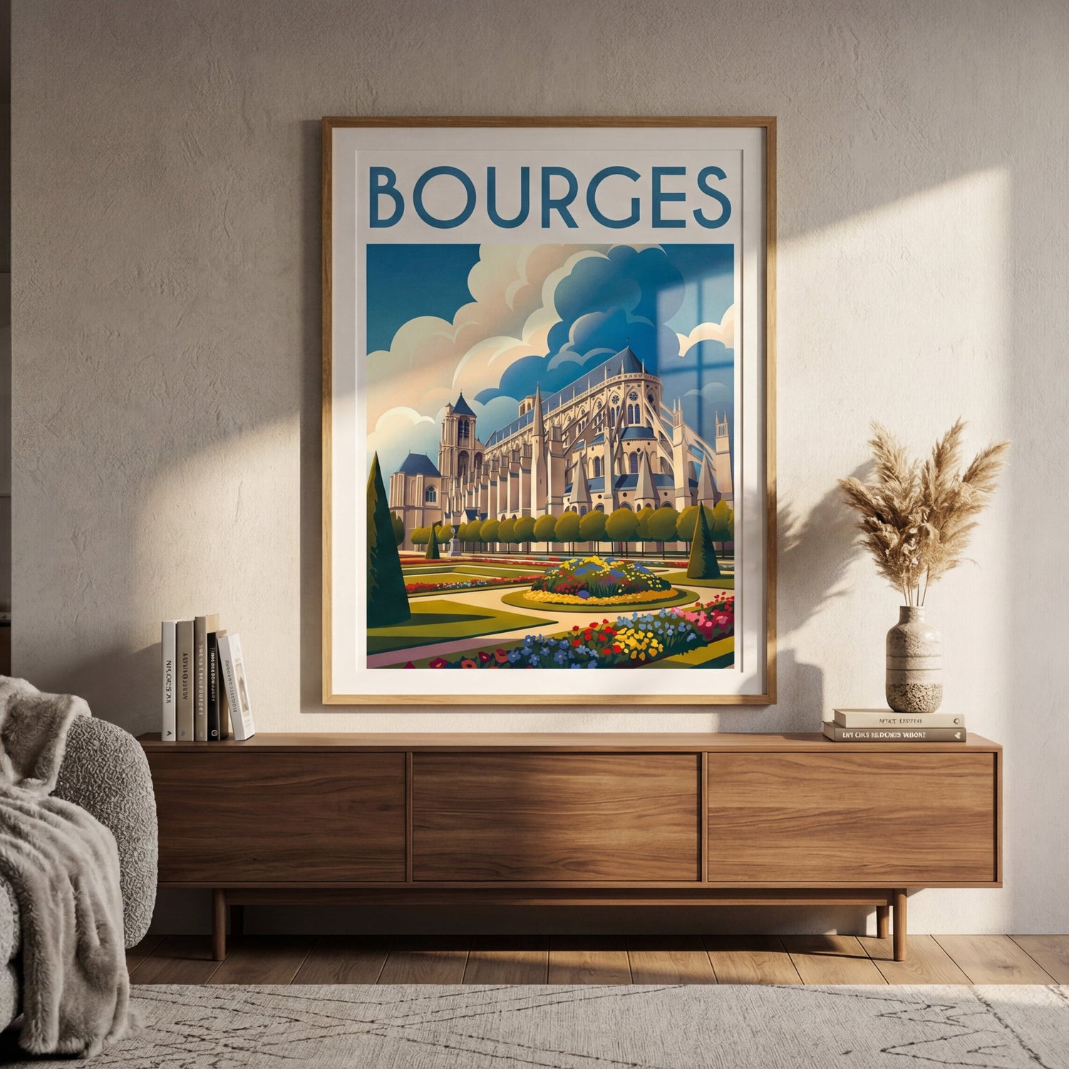 Affiche Bourges encadrée en décoration intérieure, affiche illustration rétro