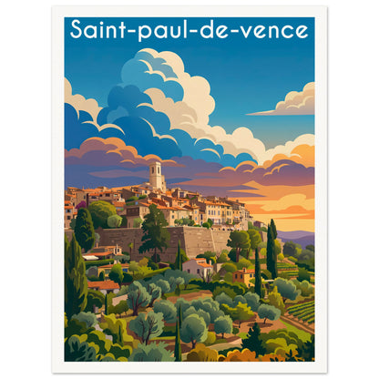 Affiche illustrée Saint Paul de Vence — poster rétro, impression beaux-arts 250g
