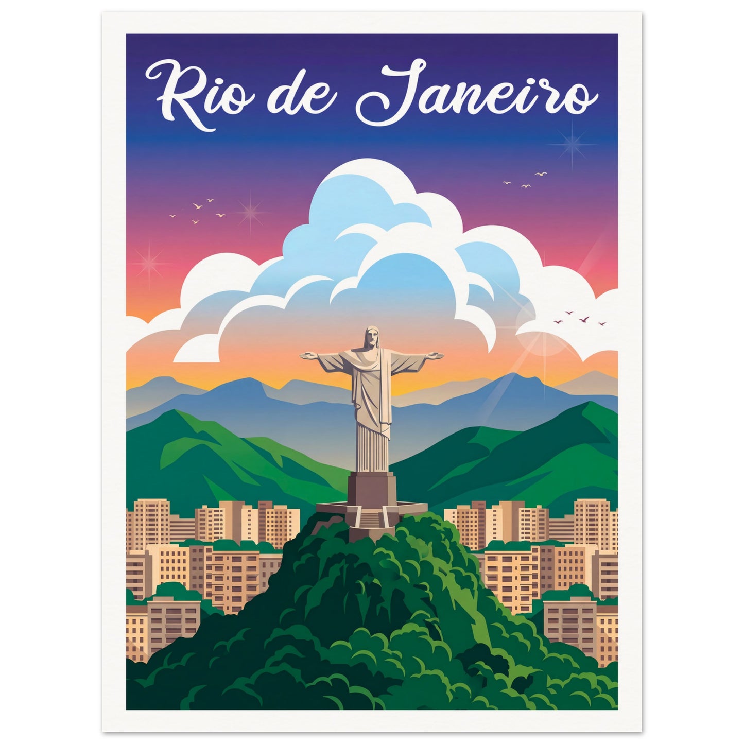 Affiche illustrée Rio de Janeiro — poster rétro, impression beaux-arts 250g