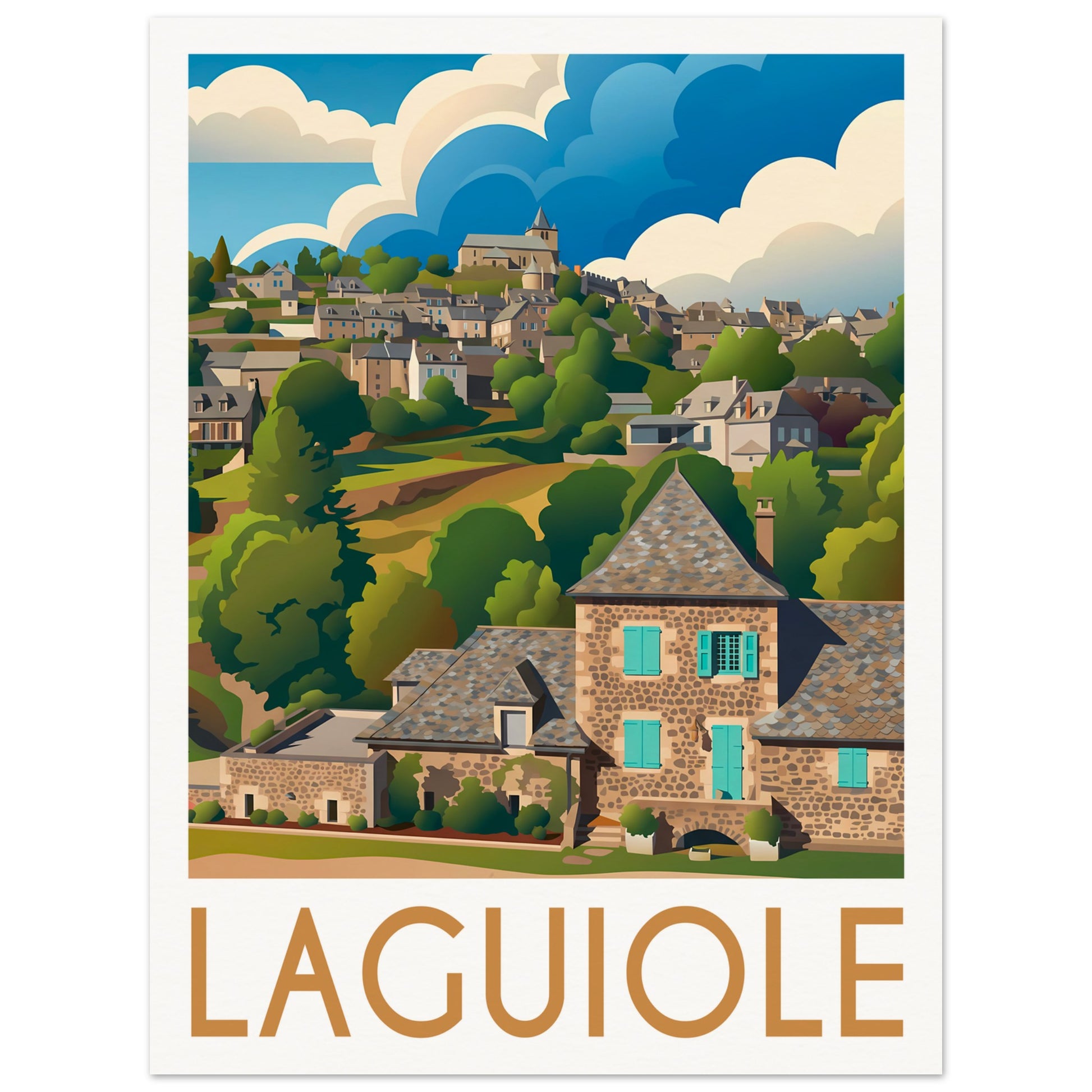 Affiche illustrée laguiole, poster rétro, impression beaux-arts 250g