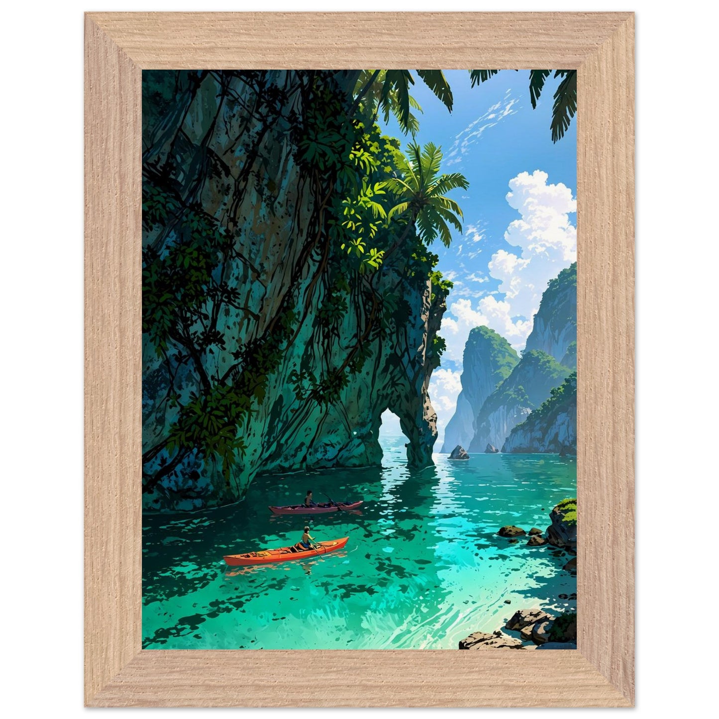 Affiche illustrée Lagune de Thaïlande Encadrée — poster rétro, impression beaux-arts 250g