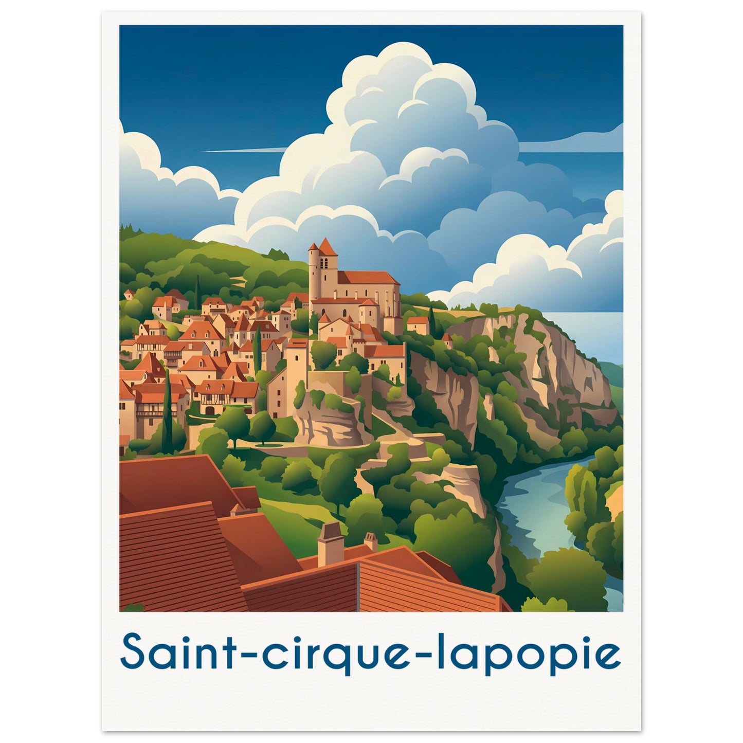Affiche illustrée Saint-Cirque-Lapopie — poster rétro, impression beaux-arts 250g