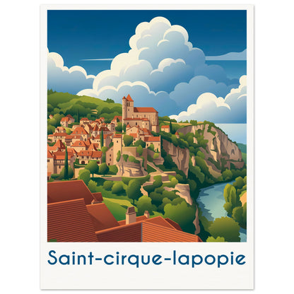Affiche illustrée Saint-Cirque-Lapopie — poster rétro, impression beaux-arts 250g