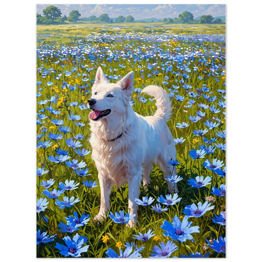 Affiche illustrée Berger blanc suisse, poster rétro, impression beaux-arts 250g