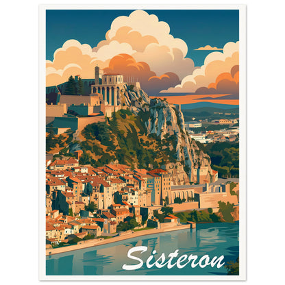 Affiche illustrée Sisteron — poster rétro, impression beaux-arts 250g