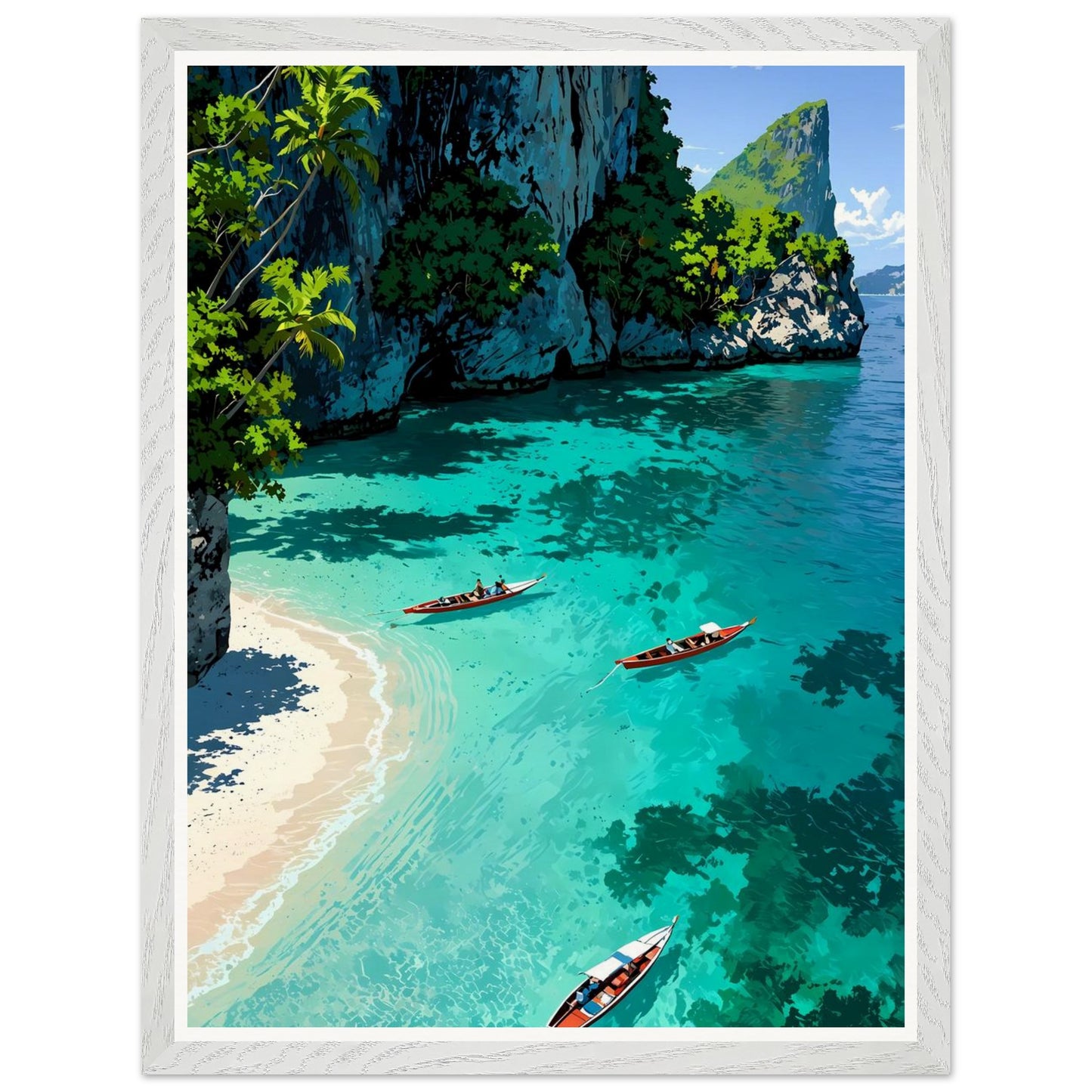 Affiche illustrée Crique de Phi Phi Encadrée — poster rétro, impression beaux-arts 250g