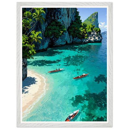 Affiche illustrée Crique de Phi Phi Encadrée — poster rétro, impression beaux-arts 250g