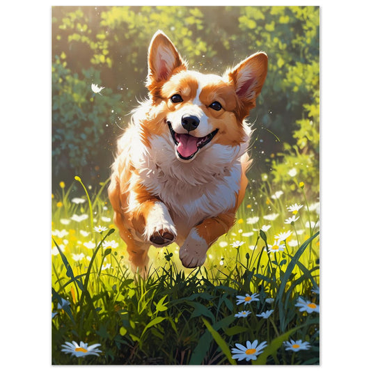 Affiche illustrée Corgi roux, poster rétro, impression beaux-arts 250g