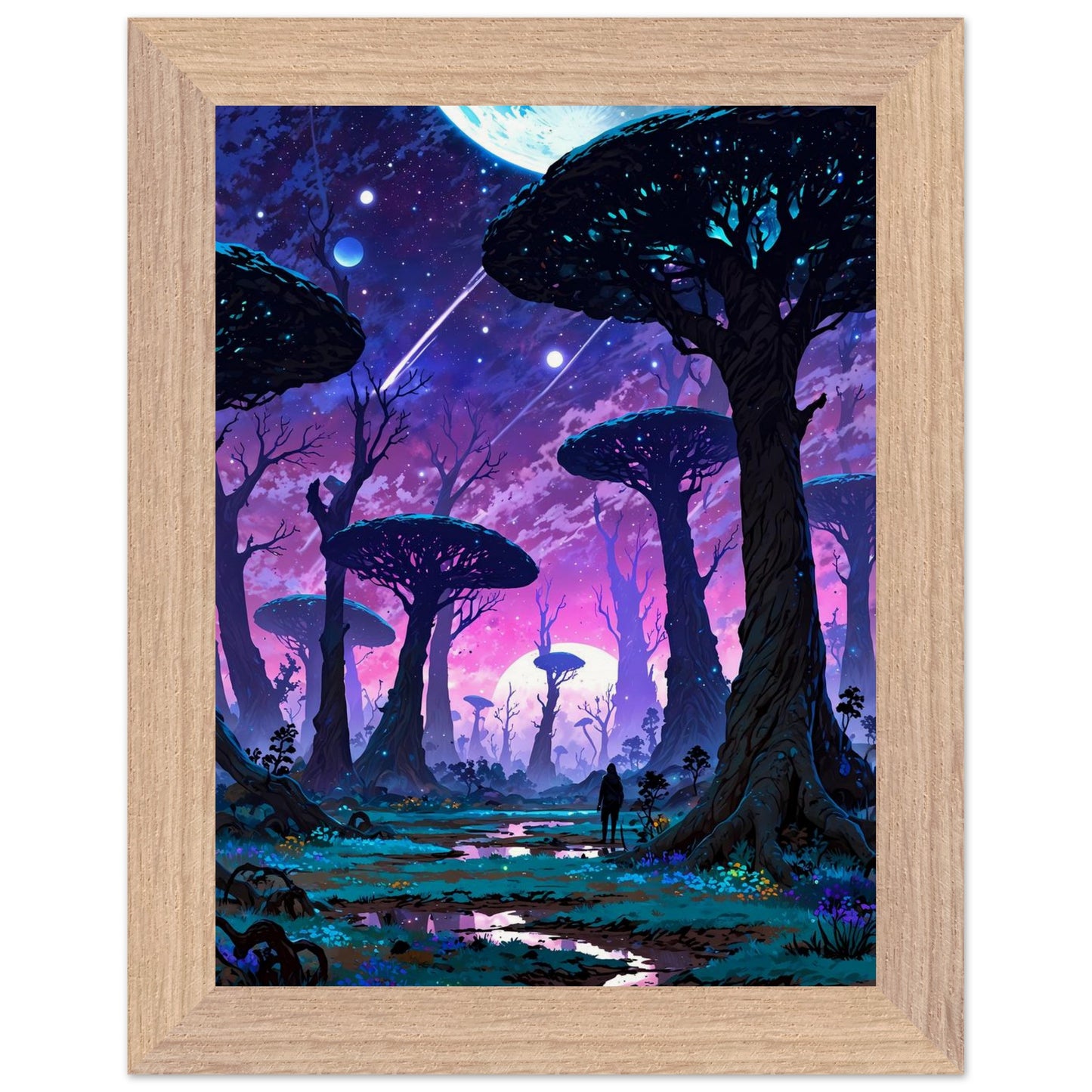 Affiche illustrée Planète anneau Encadrée — poster rétro, impression beaux-arts 250g