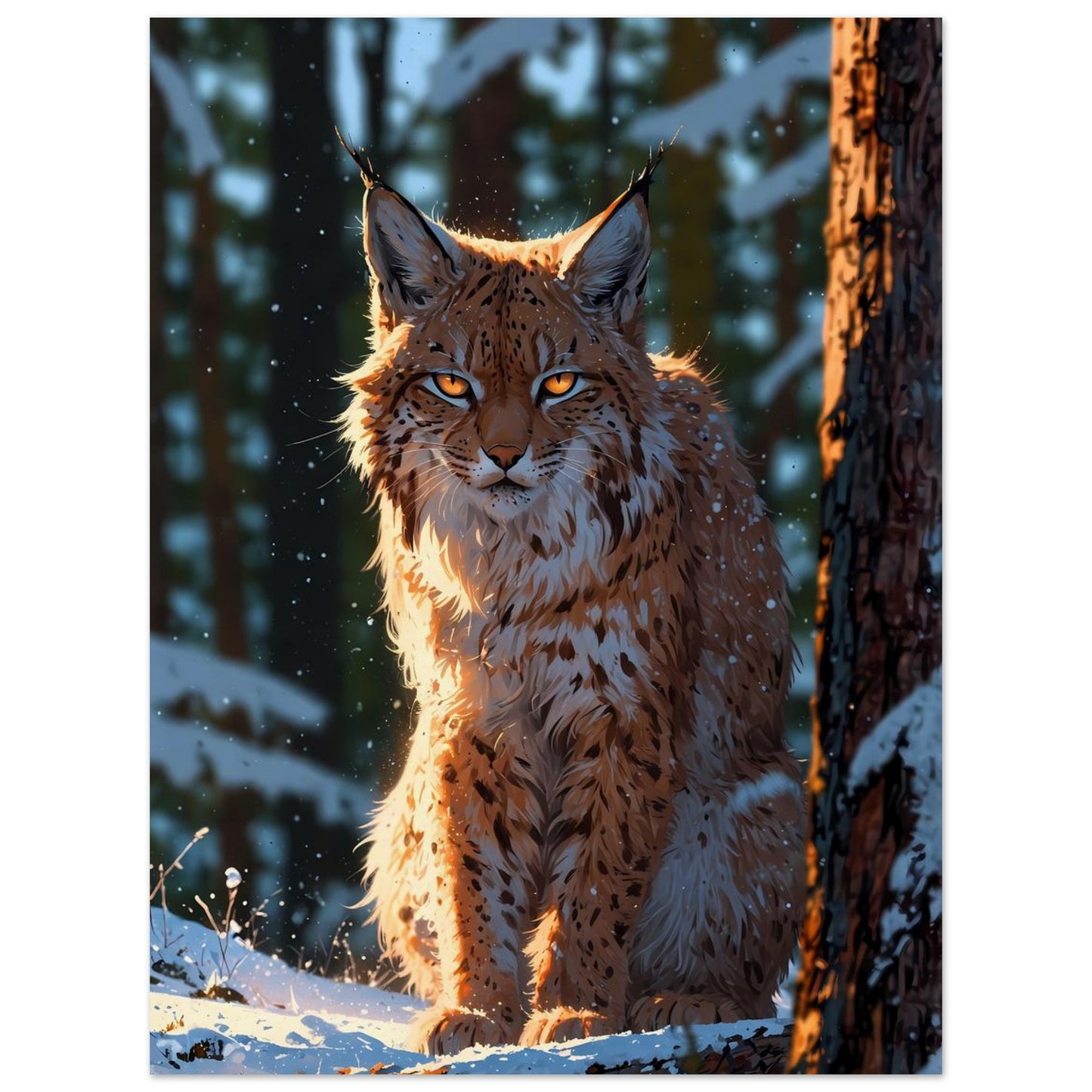 Affiche illustrée Lynx boréal — poster rétro, impression beaux-arts 250g