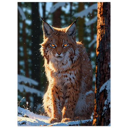 Affiche illustrée Lynx boréal — poster rétro, impression beaux-arts 250g
