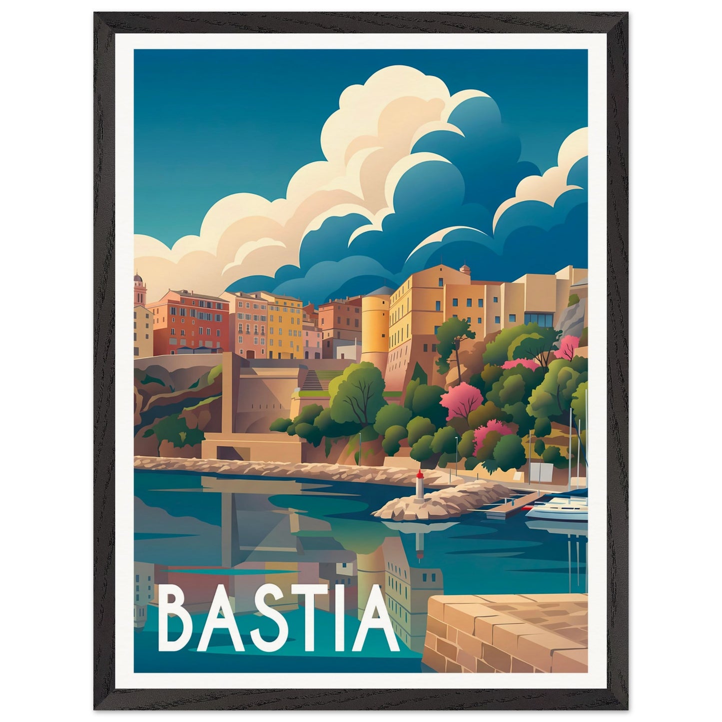 Affiche Bastia encadrée, cadre bois (vue 2)