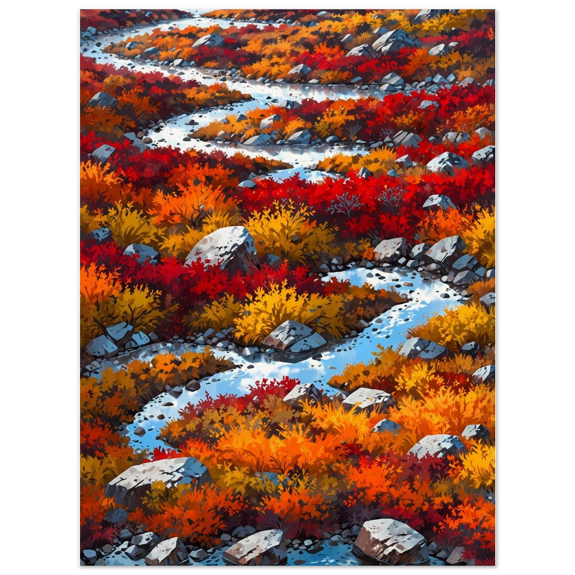 Affiche illustrée Toundra en automne, poster rétro, impression beaux-arts 250g
