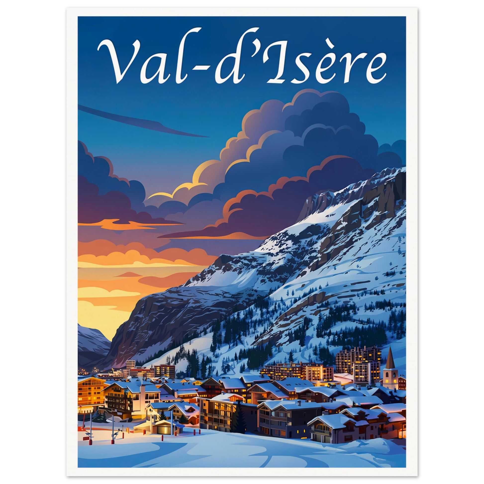 Affiche illustrée Val d'Isere — poster rétro, impression beaux-arts 250g