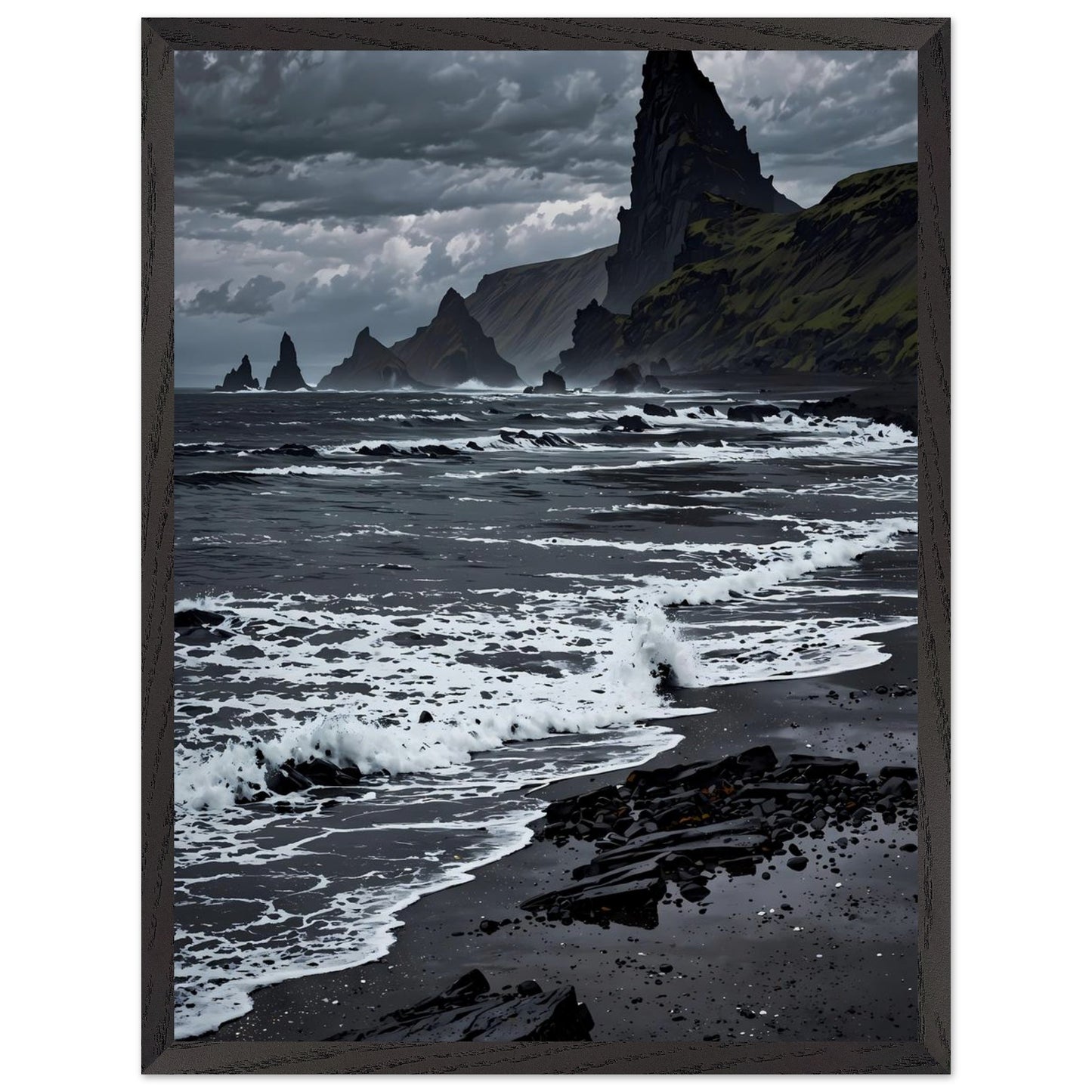 Affiche Plage de Sable Noir encadrée, cadre bois (vue 2)