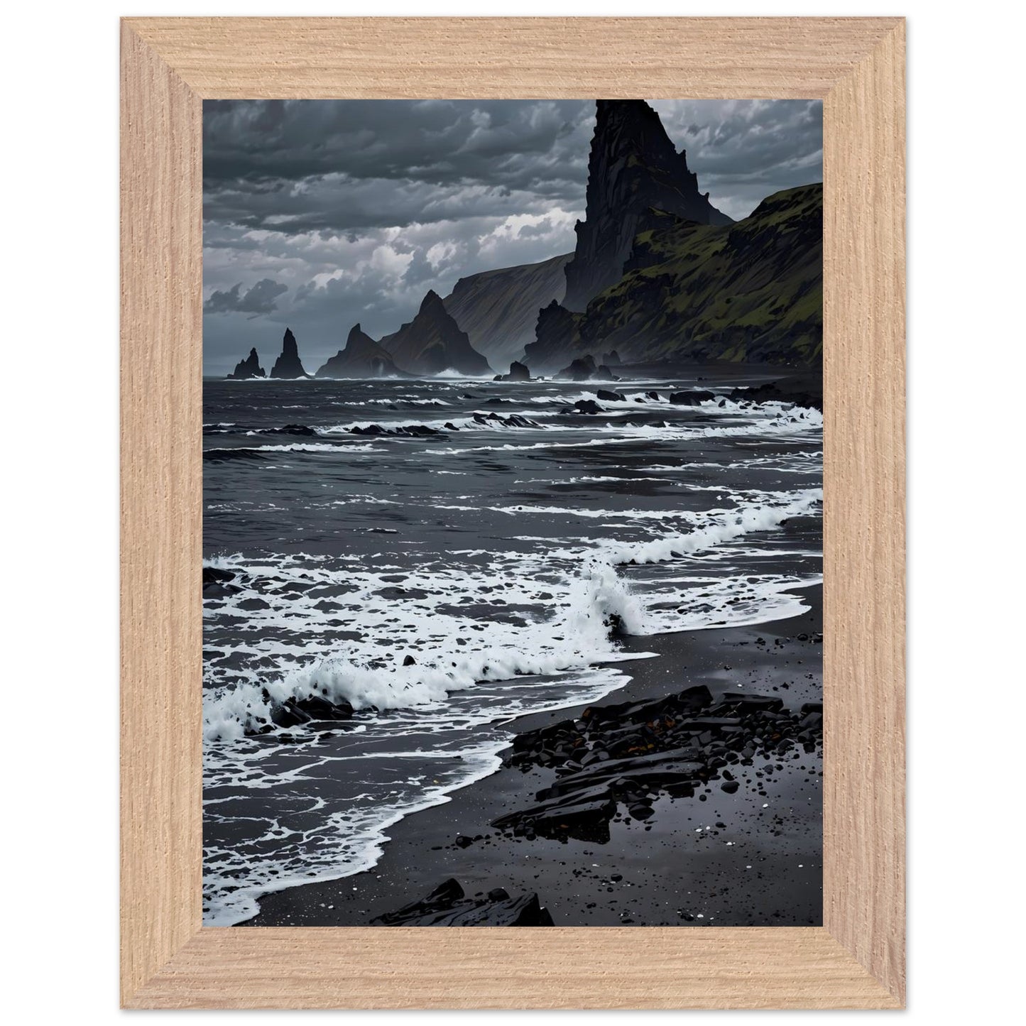 Affiche Plage de Sable Noir encadrée, cadre bois (vue 4)