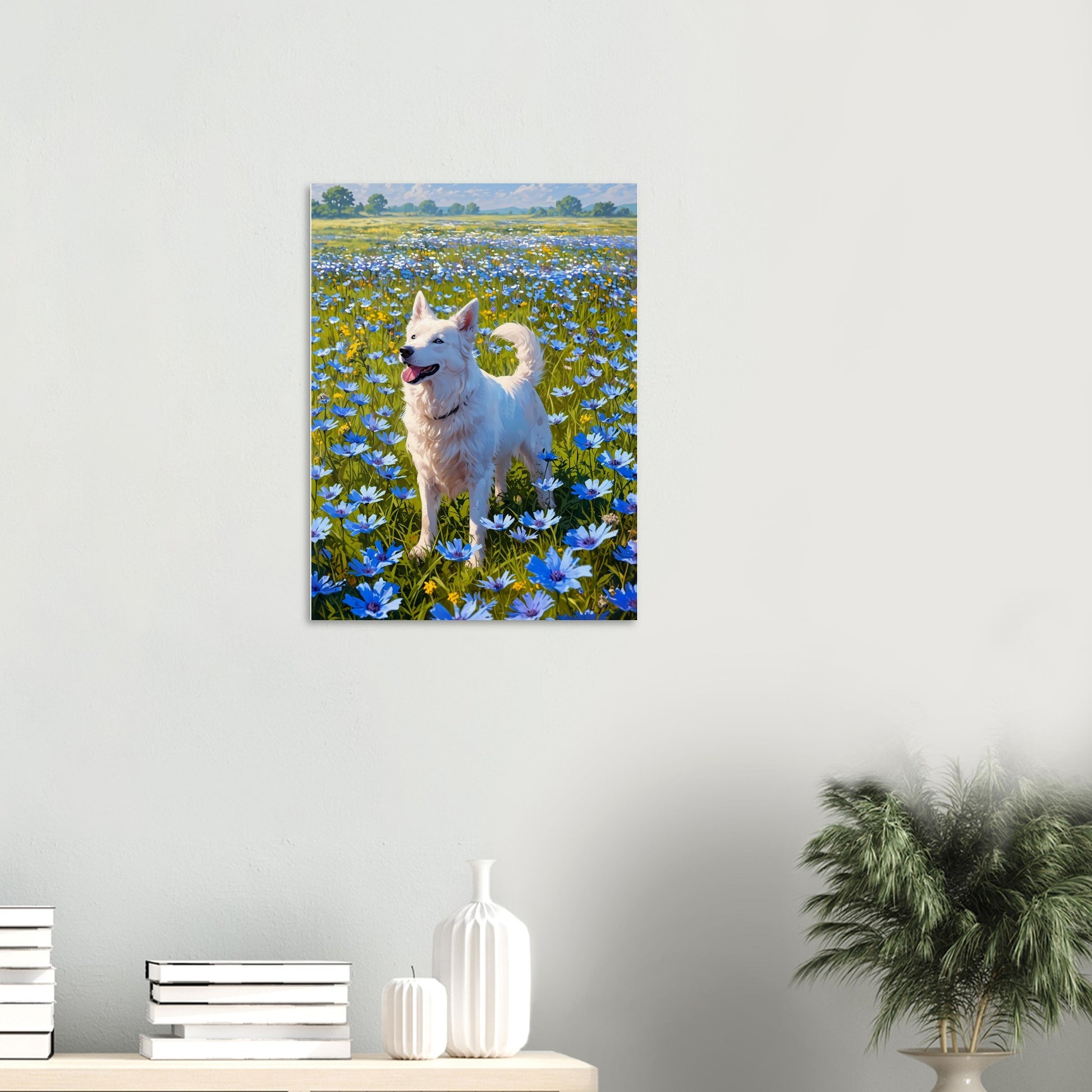 Affiche illustrée Berger blanc suisse — poster rétro, impression beaux-arts 250g