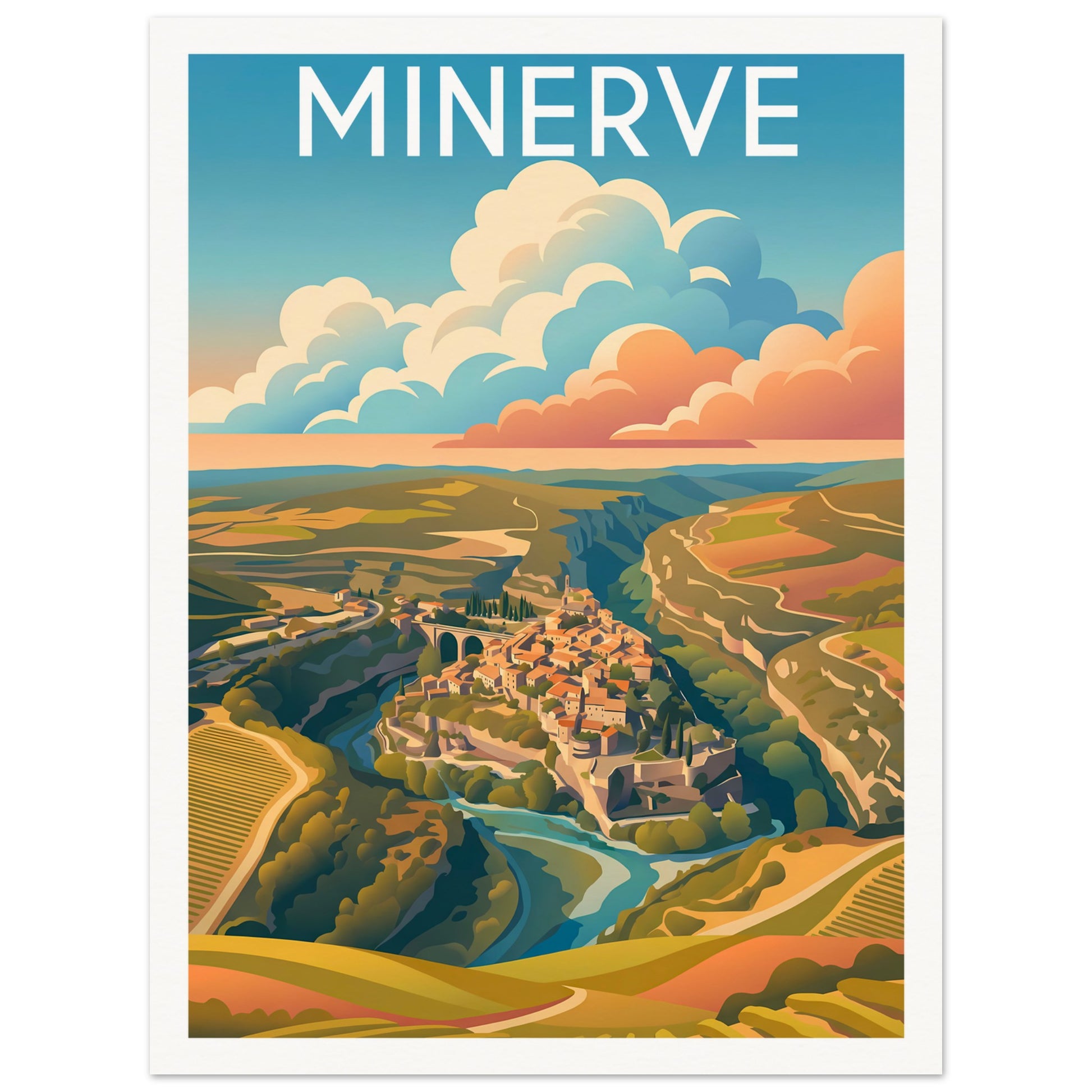 Affiche illustrée minerve, poster rétro, impression beaux-arts 250g