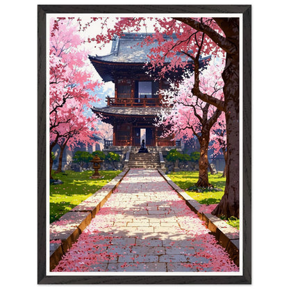 Affiche illustrée Prairie de fleurs de cerisier tombées Encadrée — poster rétro, impression beaux-arts 250g