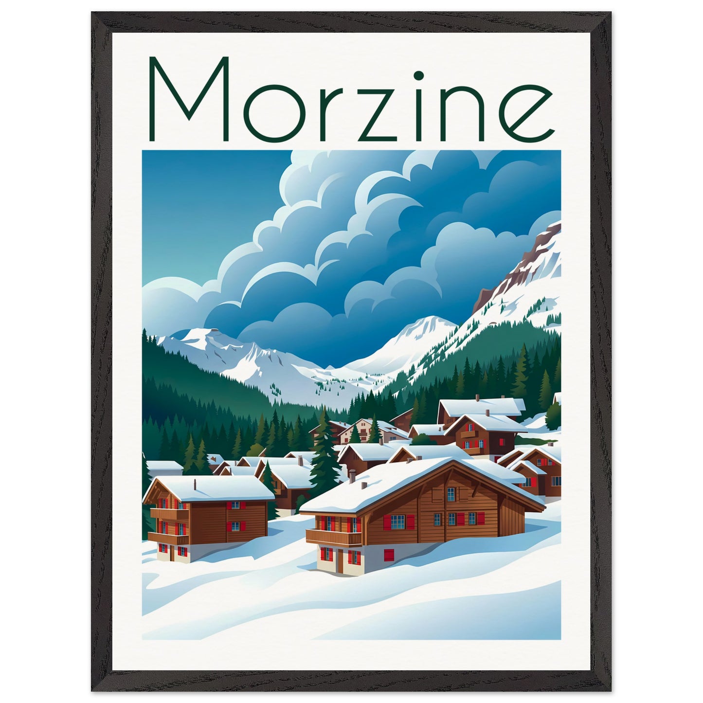 Affiche illustrée Morzine — poster rétro, impression beaux-arts 250g