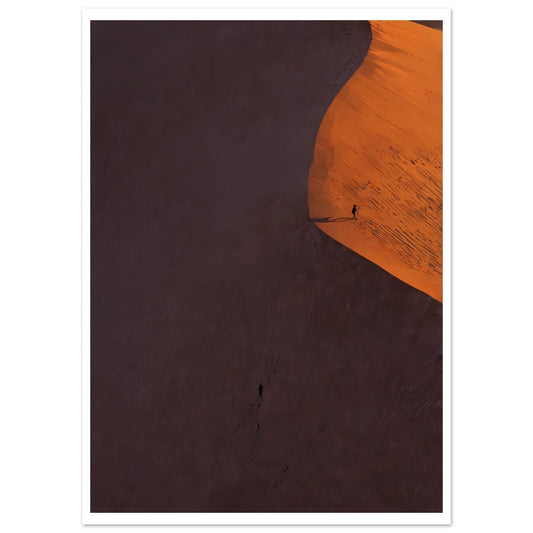 Marcheur solitaire, Dune de sable, Coucher de soleil – affiche d'art décoratif, poster mural | Muchimura