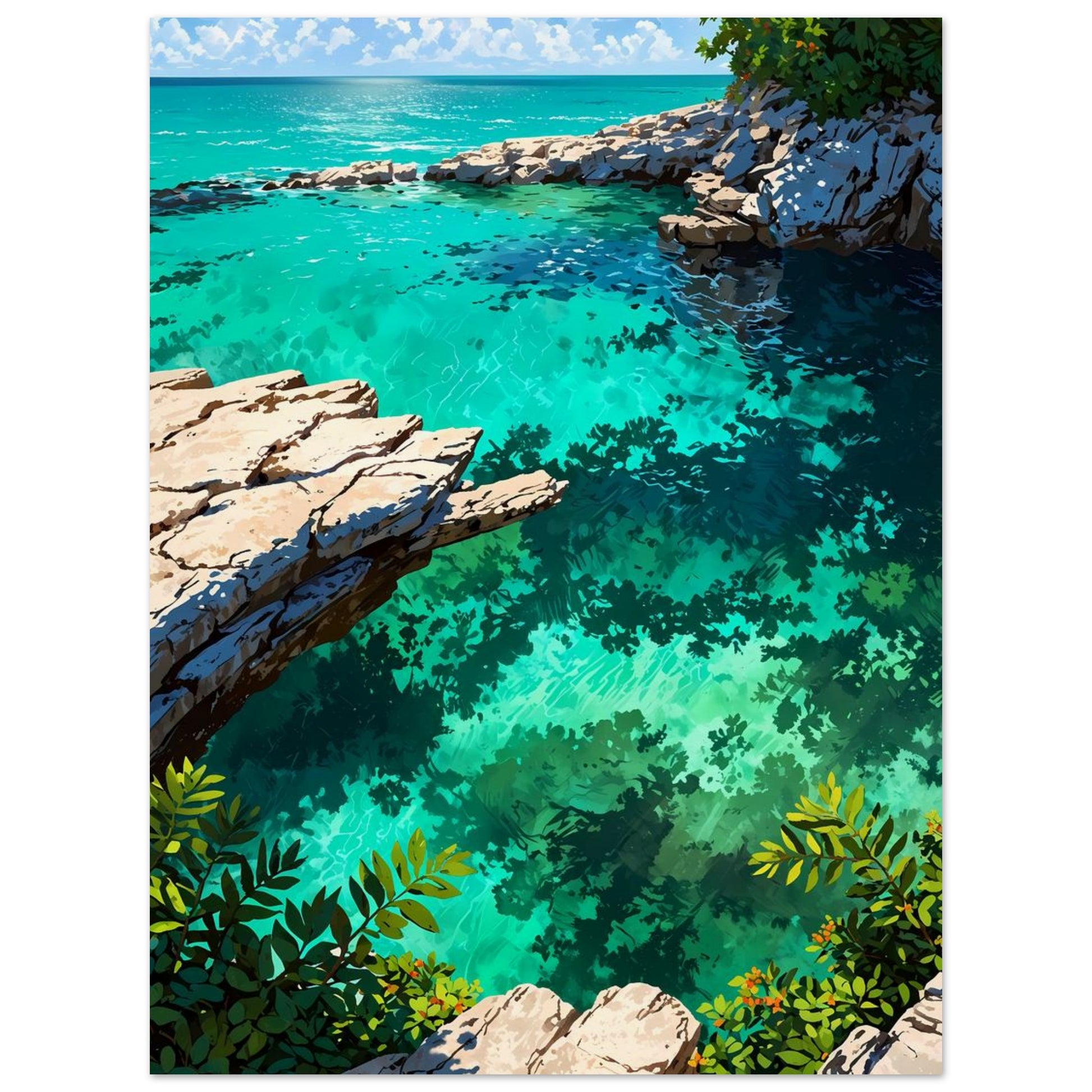 Affiche illustrée Plage sauvage du Yucatán — poster rétro, impression beaux-arts 250g