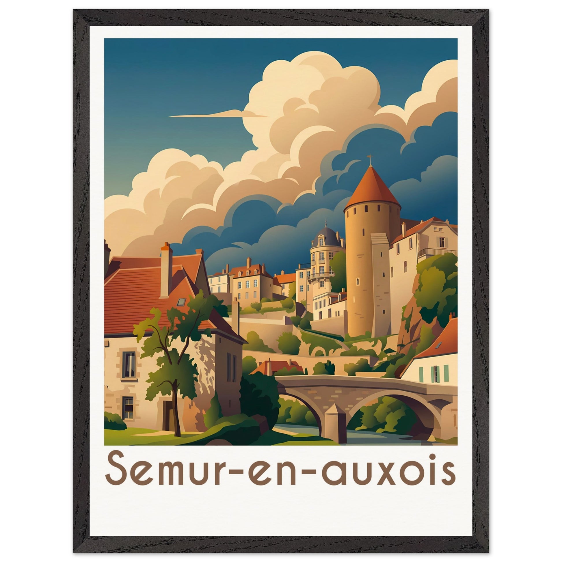 Affiche Semur-en-Auxois encadrée, cadre bois (vue 3)