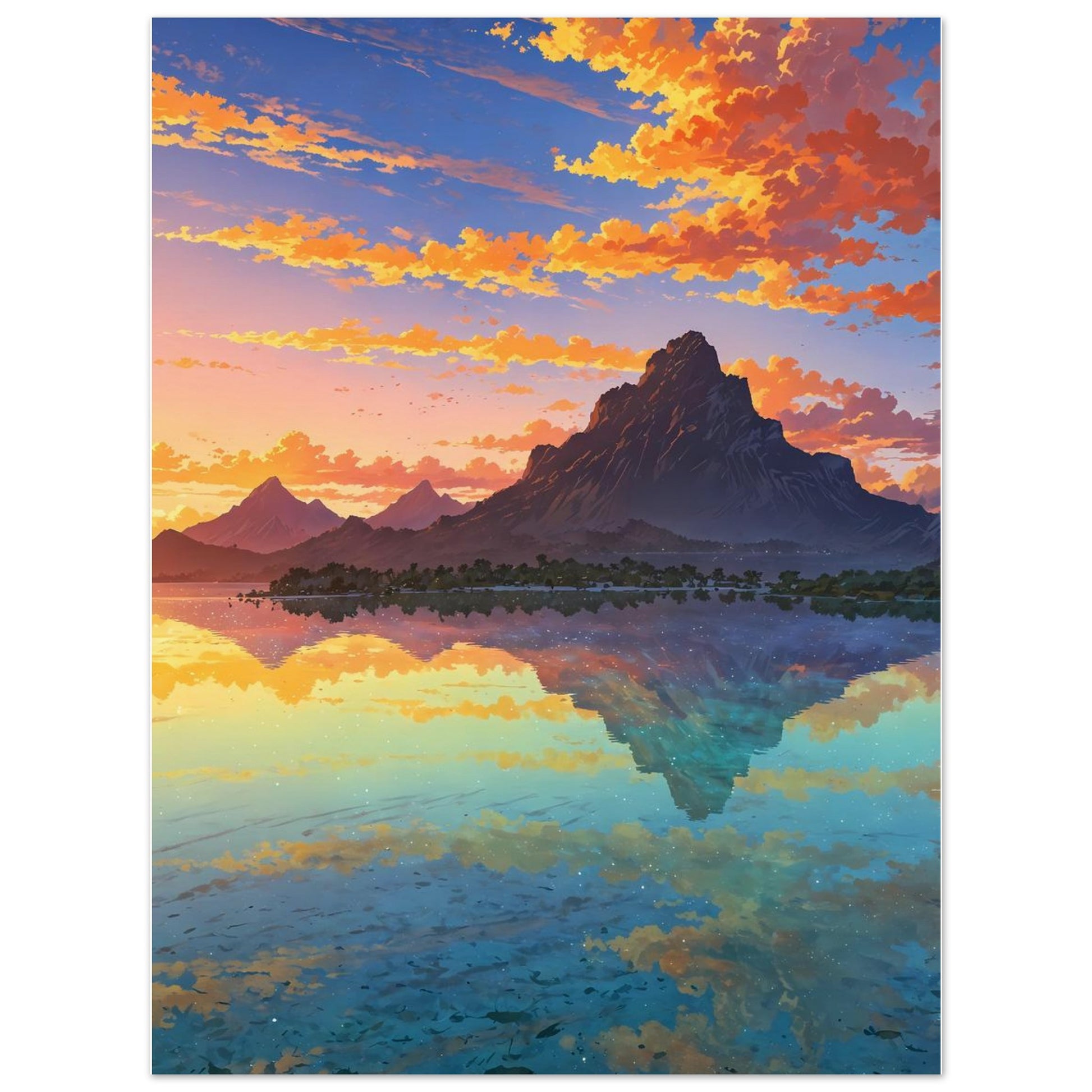 Affiche illustrée Plage de Bora Bora, poster rétro, impression beaux-arts 250g