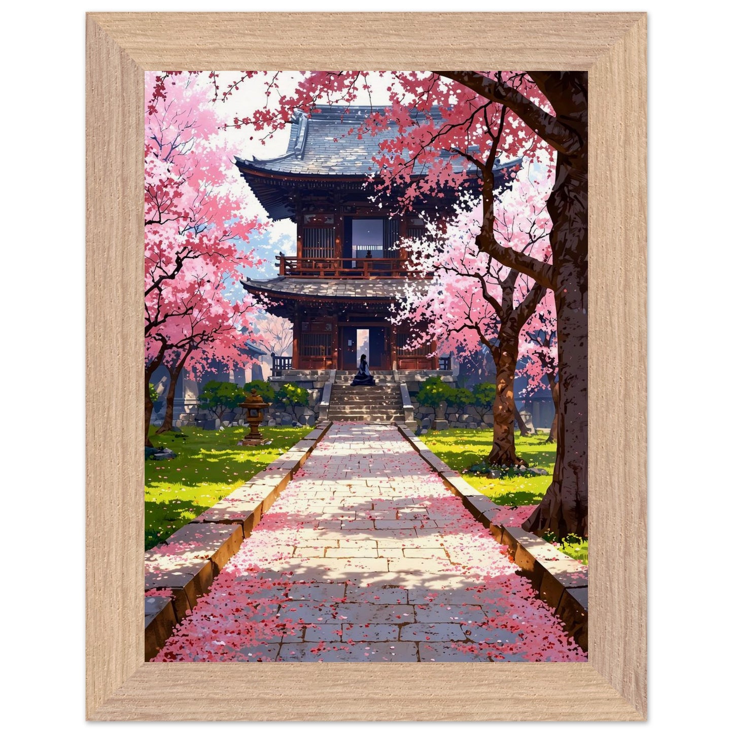 Affiche illustrée Prairie de fleurs de cerisier tombées Encadrée — poster rétro, impression beaux-arts 250g