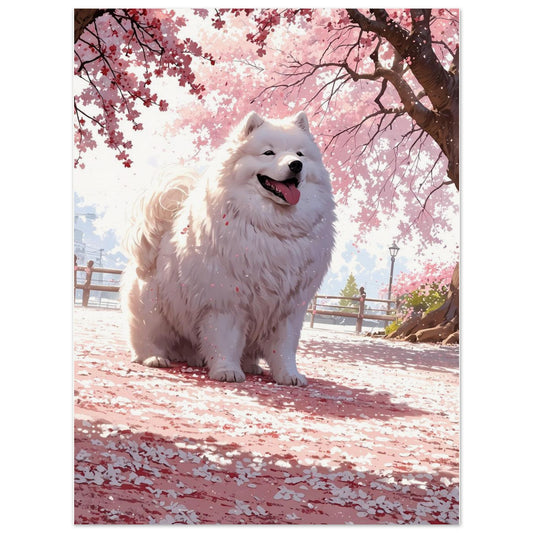 Affiche illustrée Samoyède blanc, poster rétro, impression beaux-arts 250g