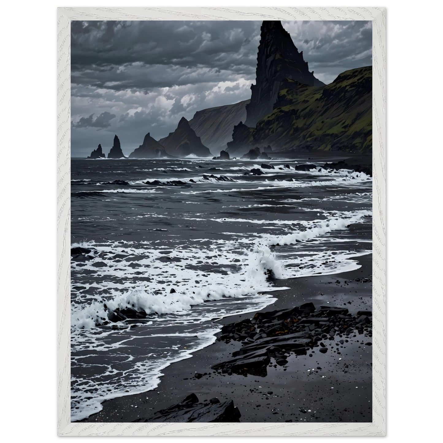 Affiche Plage de Sable Noir encadrée, cadre bois