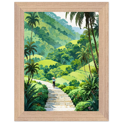 Affiche illustrée Rizière en terrasses Encadrée — poster rétro, impression beaux-arts 250g