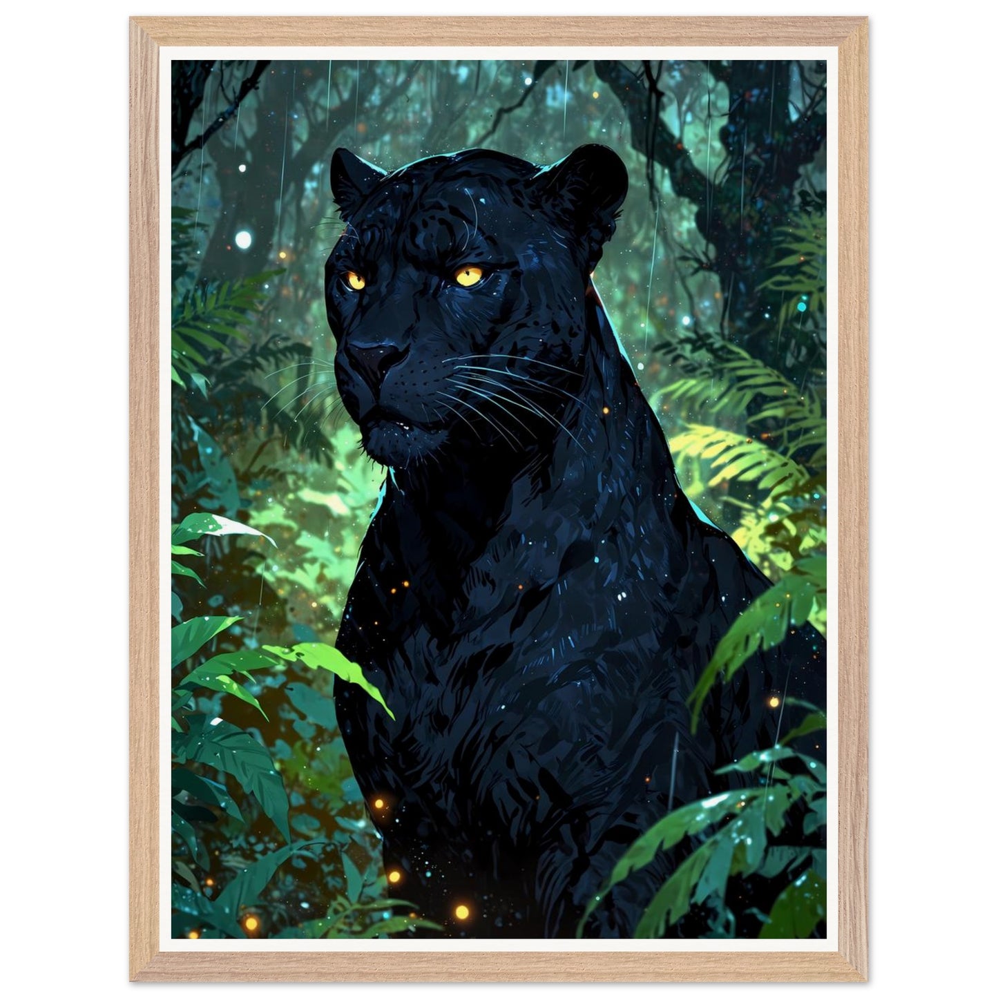 Affiche illustrée Panthère noire Encadrée — poster rétro, impression beaux-arts 250g