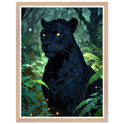 Affiche illustrée Panthère noire Encadrée — poster rétro, impression beaux-arts 250g