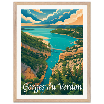 Affiche illustrée Gorges du Verdon — poster rétro, impression beaux-arts 250g