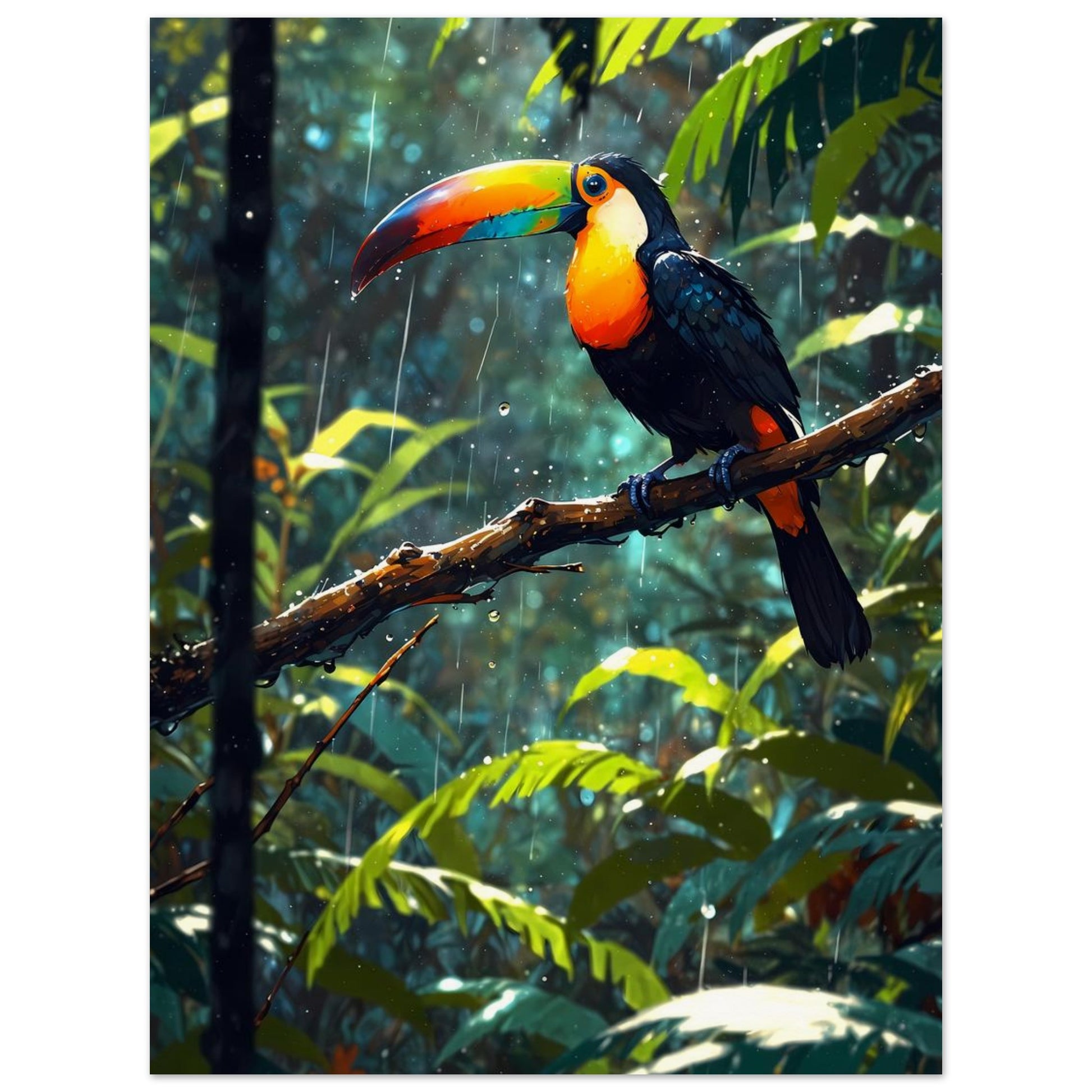 Affiche illustrée Toucan à carène — poster rétro, impression beaux-arts 250g