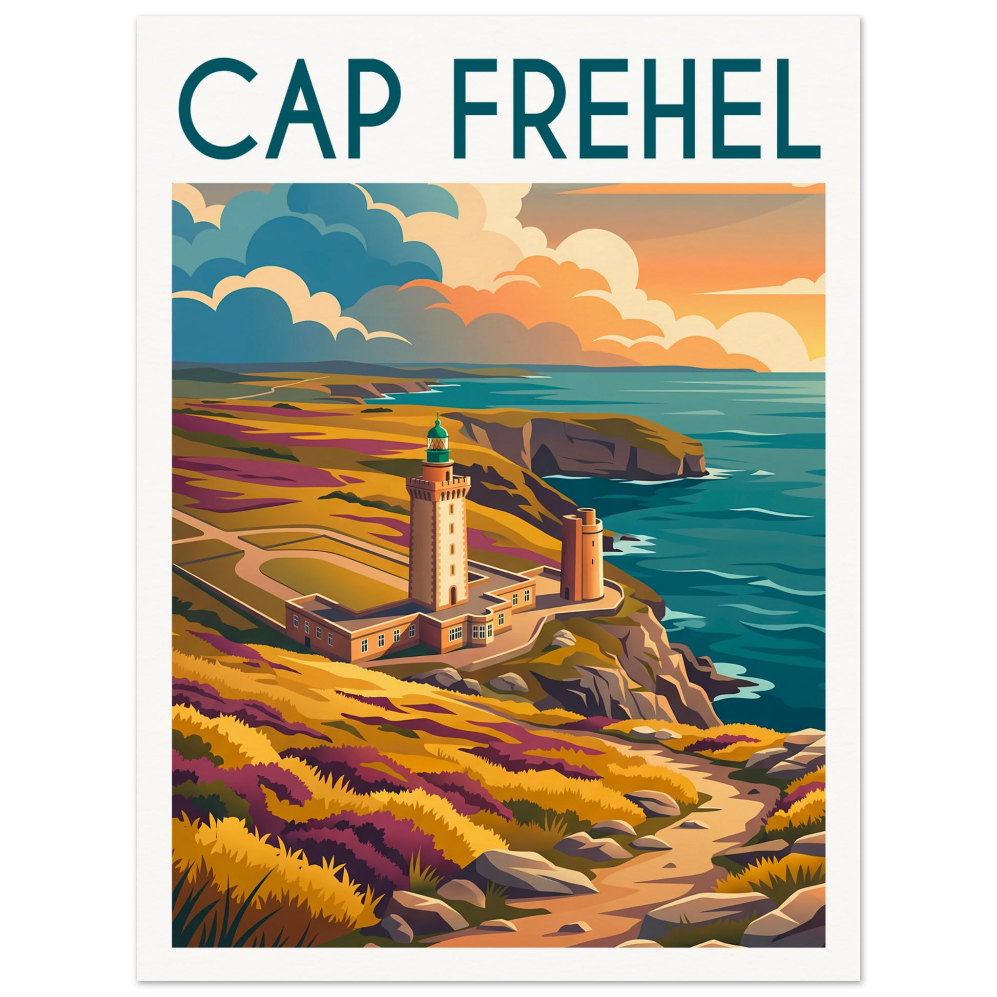Affiche illustrée cap frehel, poster rétro, impression beaux-arts 250g