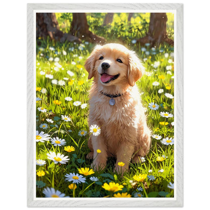 Affiche illustrée Golden retriever chiot Encadrée — poster rétro, impression beaux-arts 250g