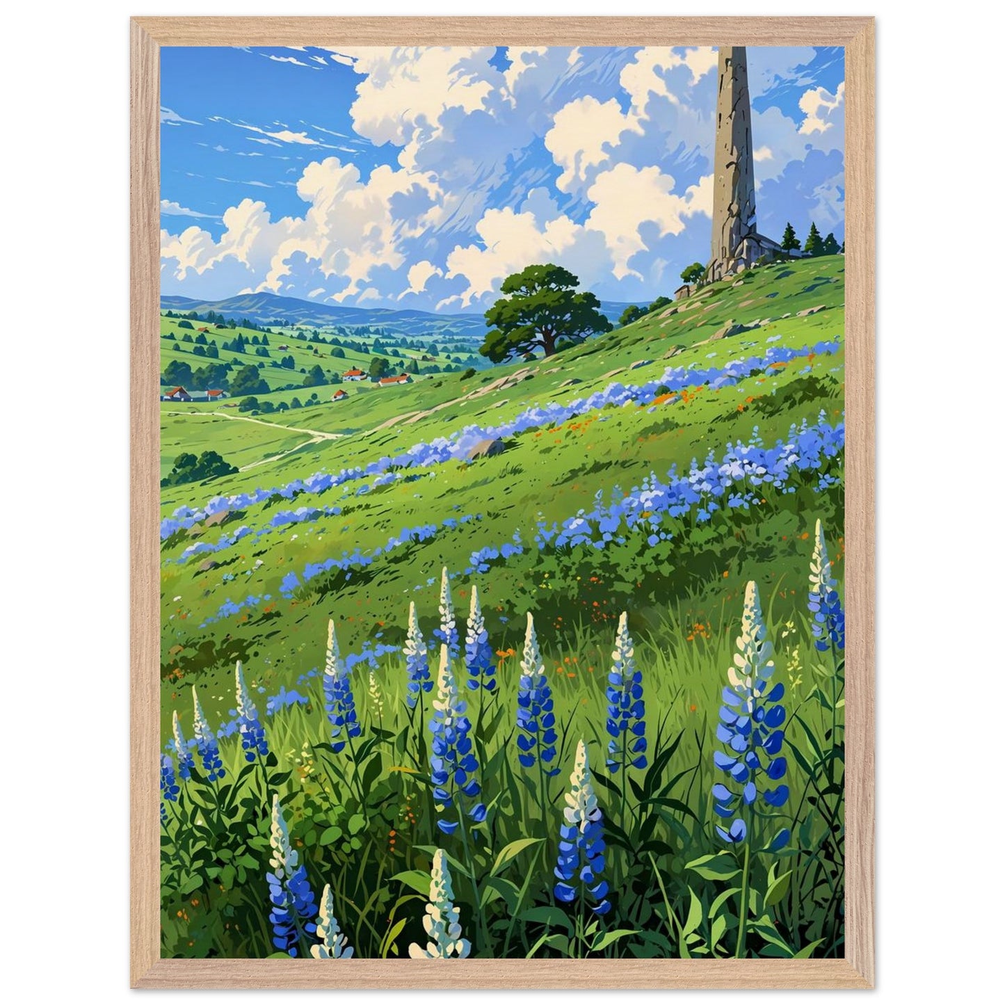 Affiche Champ de Lupin Bleu et Violet encadrée, cadre bois (vue 6)