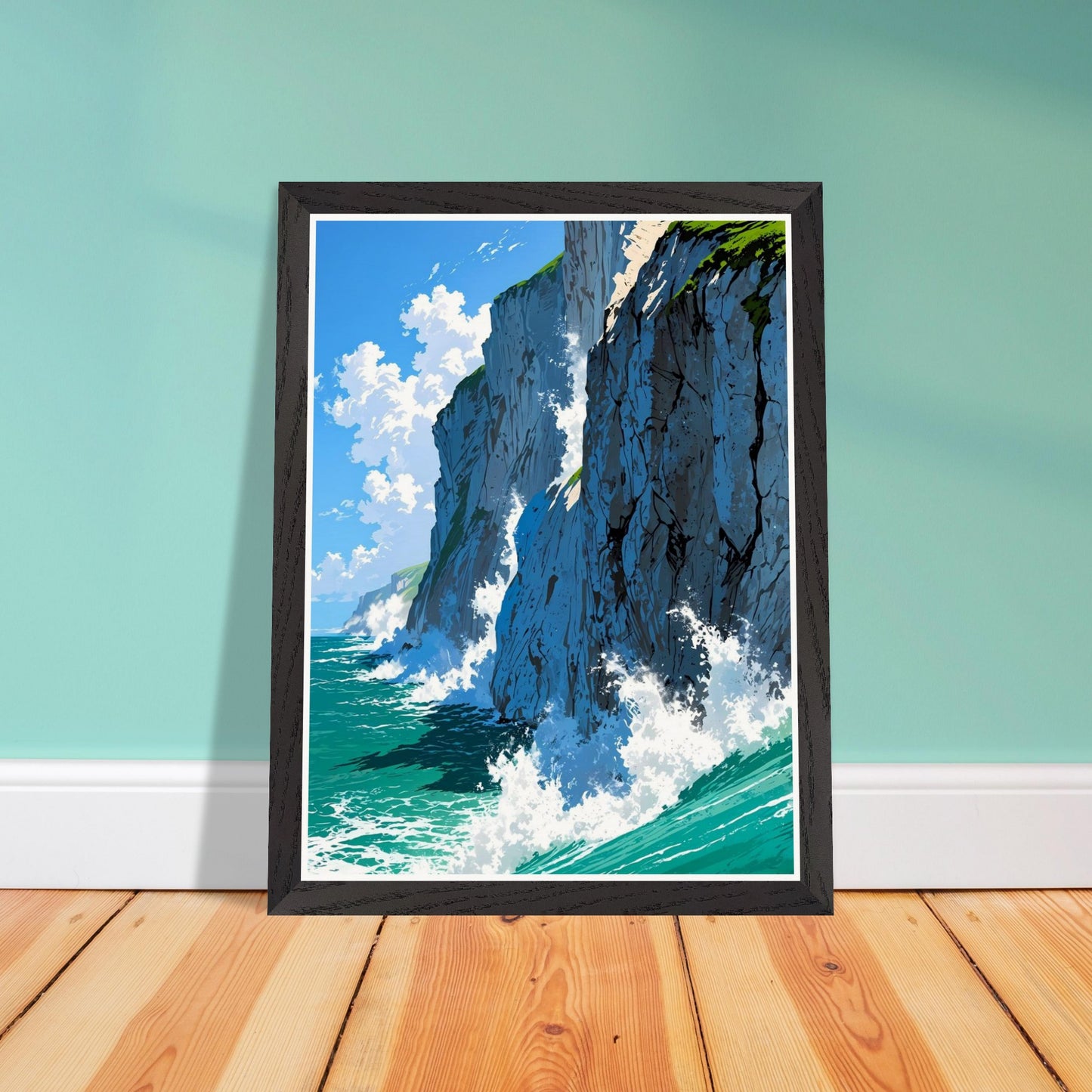 Affiche Falaises de Craie Blanche encadrée, cadre bois